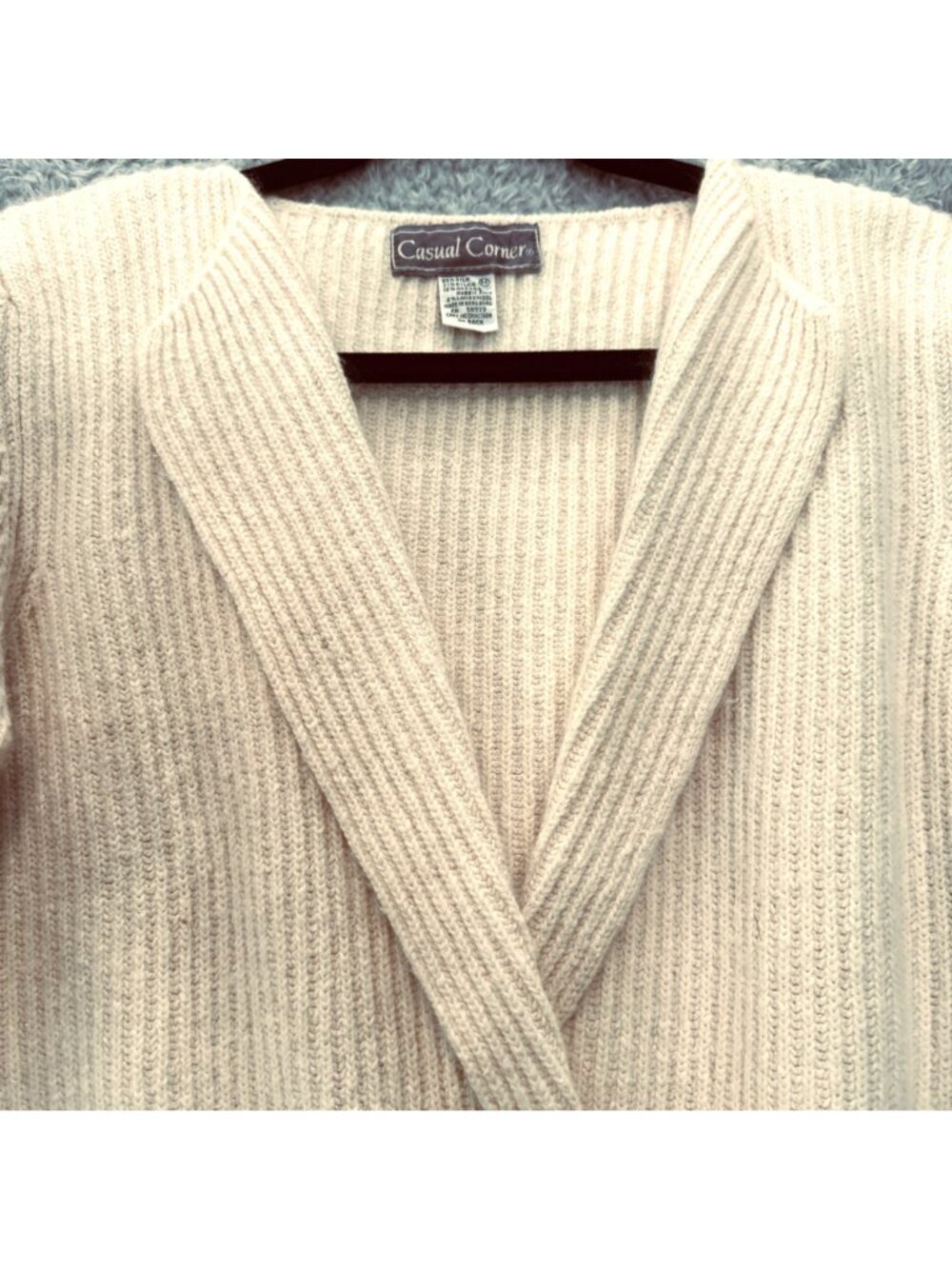 Vintage 90s Cropped Shawl Collar Silk Angora Sweater Size M Wrap Front Hong Kong - Picture 3 of 6
